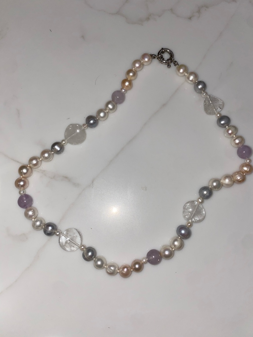 Multicolor Freshwater Pearl and Gemstone Necklace with trendy sailor clasp